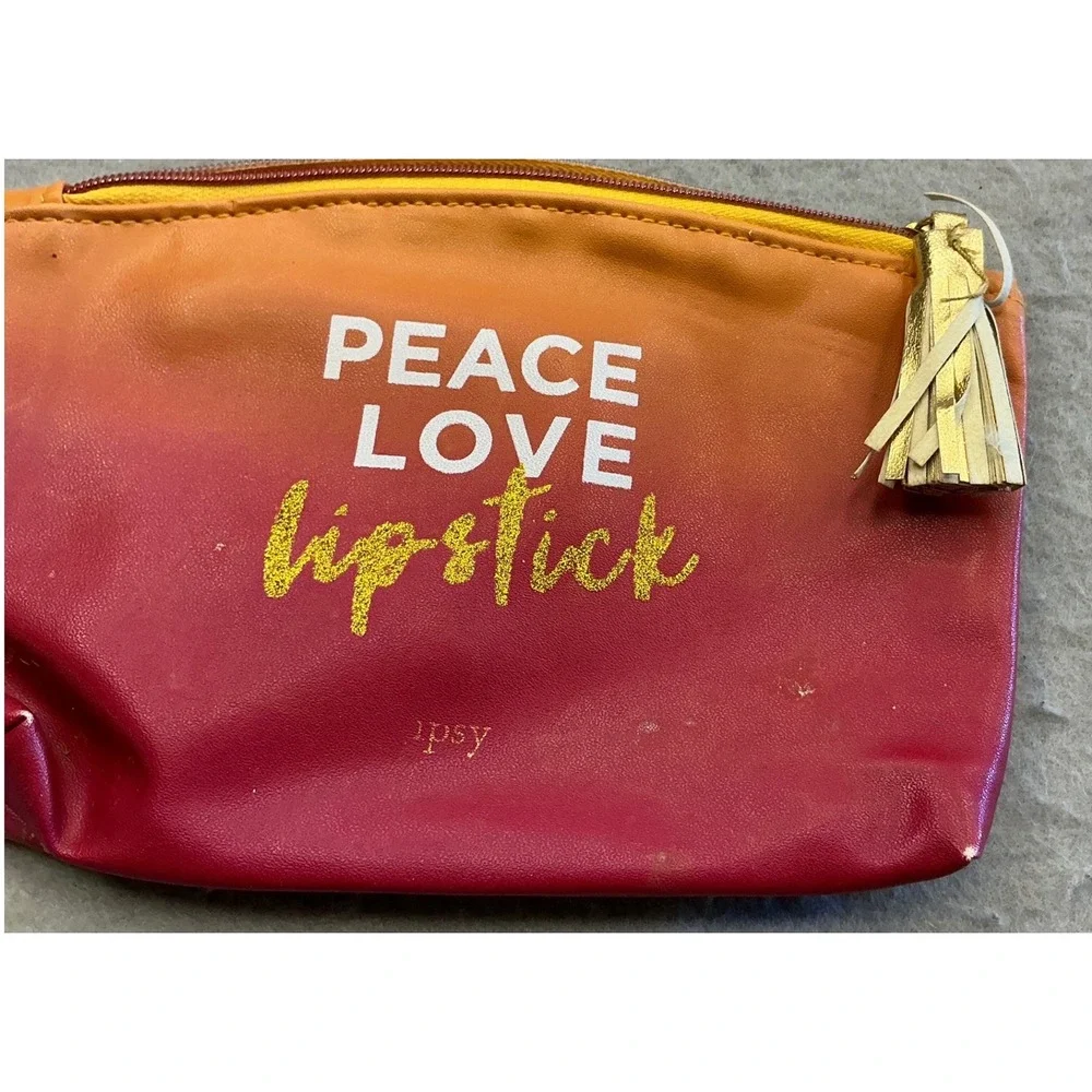 Ipsy Makeup Bag Peace Love Lipstick Ombre Sunset Tassel Small Cosmetic Pouch